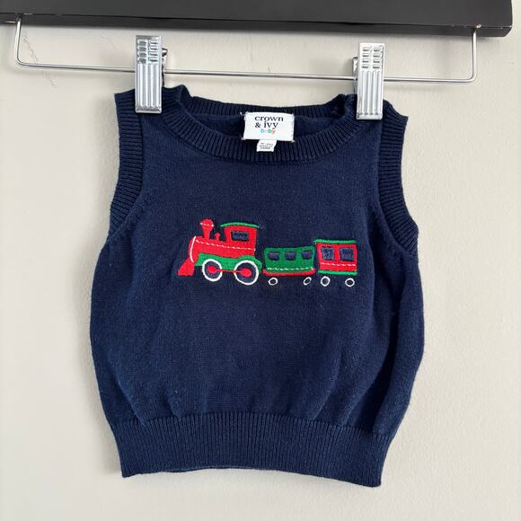 Crown & Ivy Baby Holiday Sweater with Train Embroidered - Picture 1 of 4